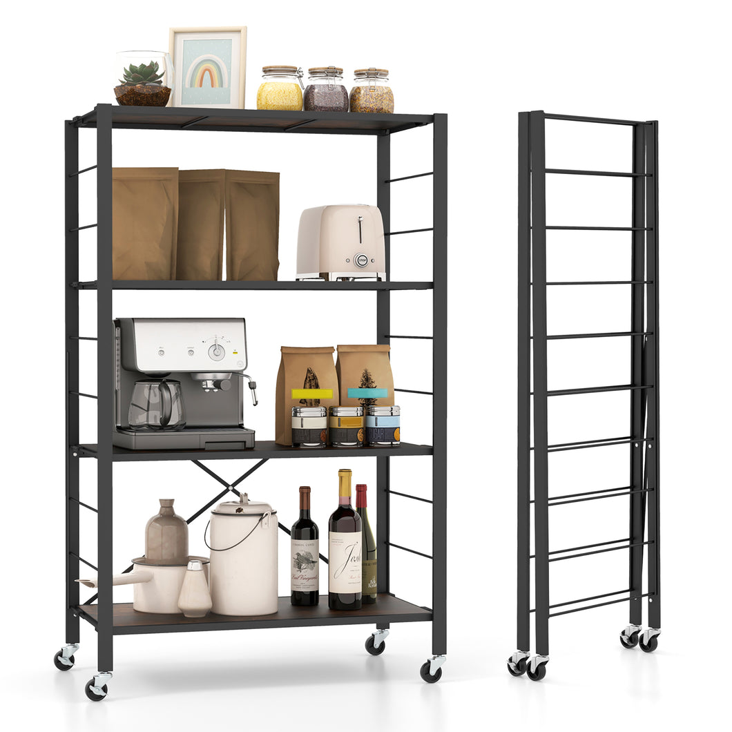 Gymax 4-tier Foldable Storage Shelf w/ Lockable Wheels Home Shelving Unit for Tool Room