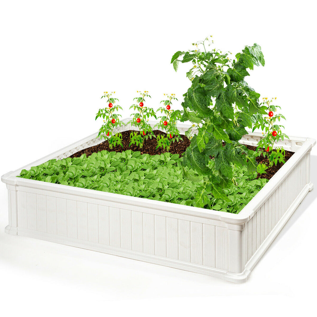 Gymax 48.5'' Raised Garden Bed Square Plant Box Planter Flower Vegetable White