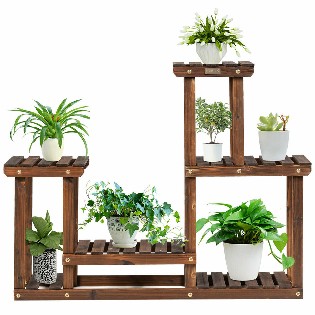 Gymax Solid Wood Plant Stand Multi Layer Plant Pot Holder Display Rack 7-9 Flowerpots