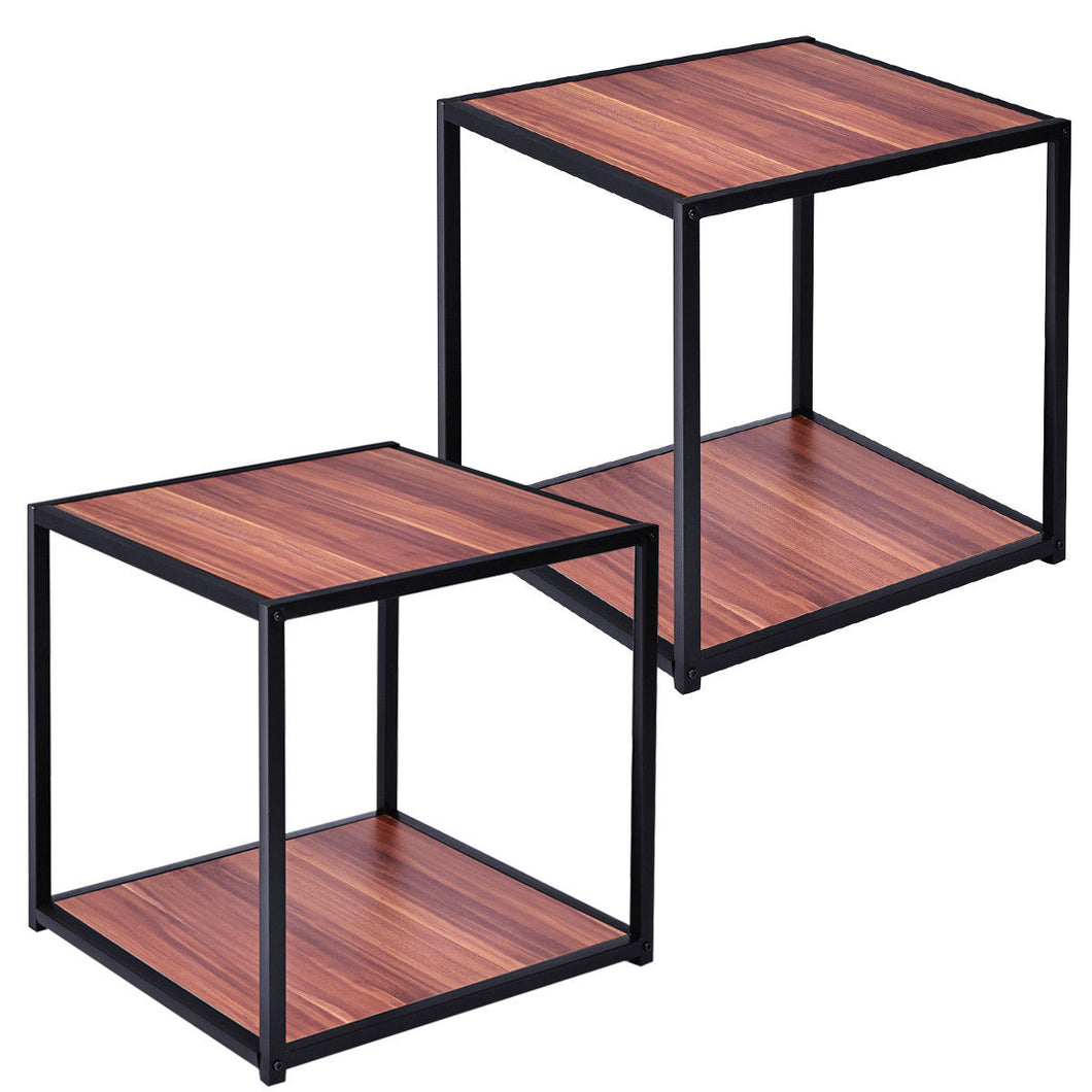 Gymax 2PC 20'' Metal Square Side/End Table Sofa Coffee Tea Stand Bottom W/2 Tier Shelf