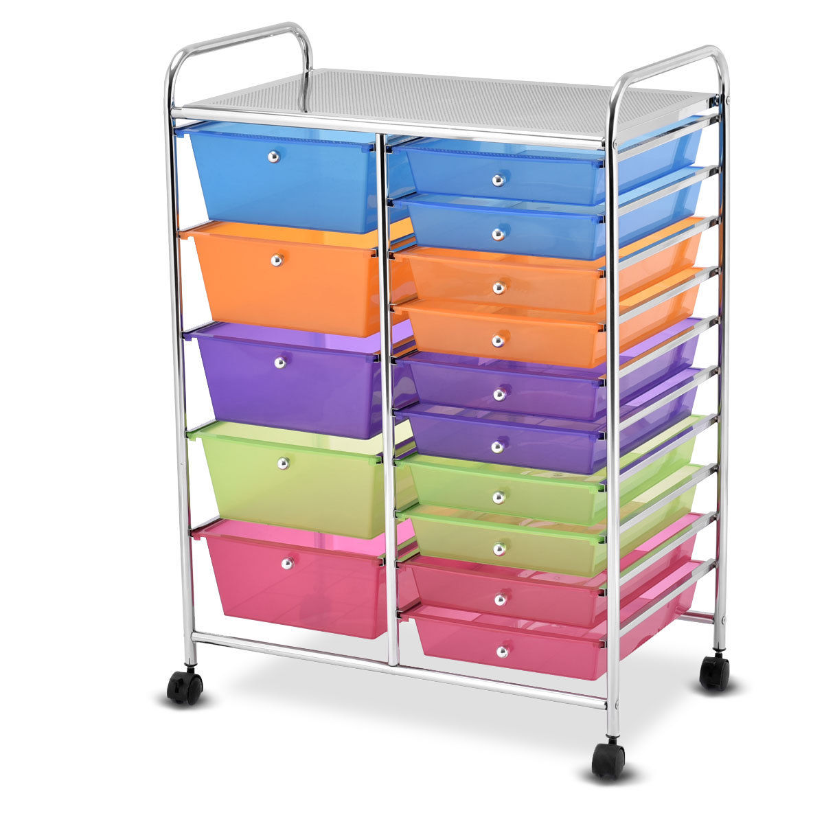 Gymax 15 Drawer Rolling Storage Cart Opaque Multicolor Drawers Home