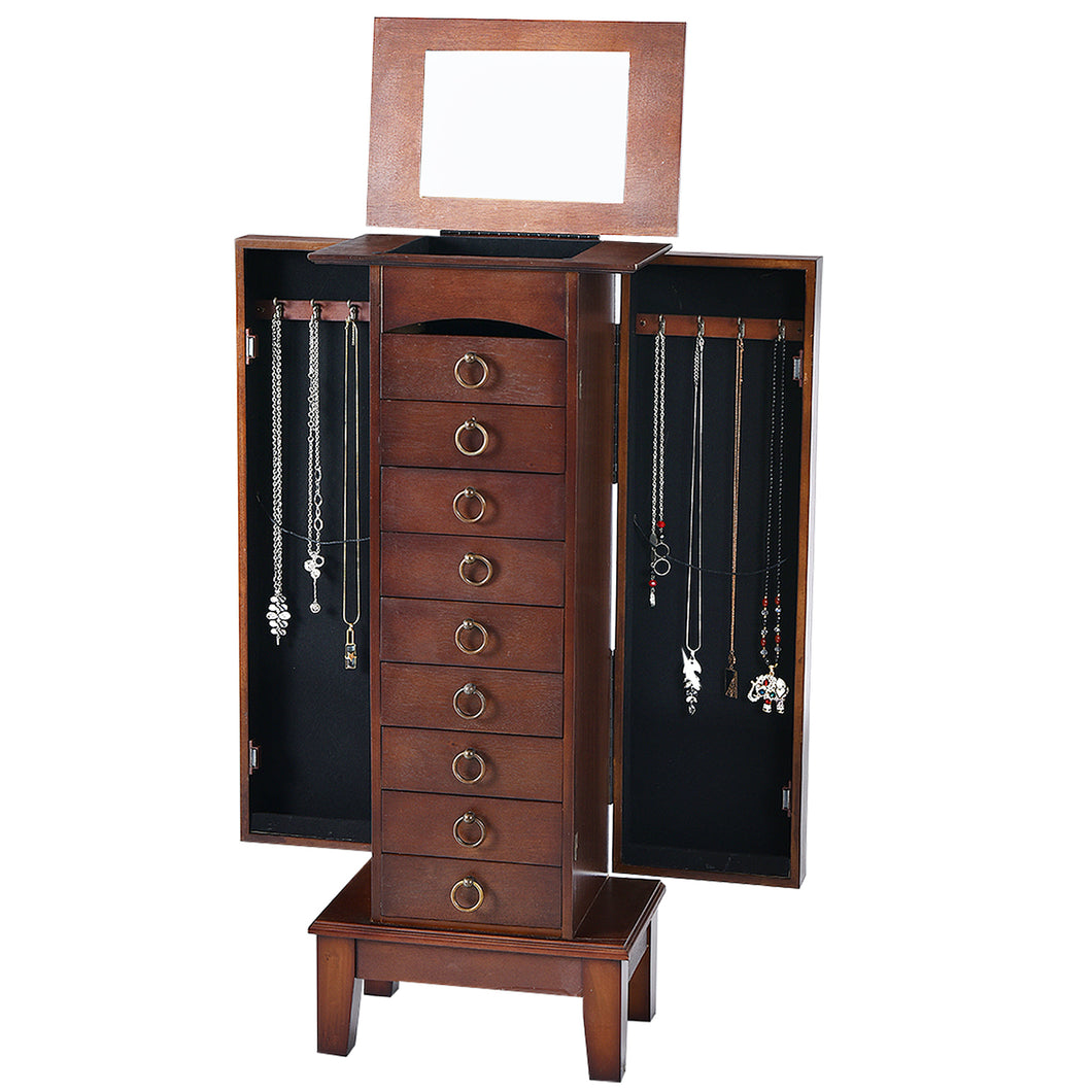 Gymax Jewelry Cabinet Armoire Wood Storage Box Chest Stand Organizer