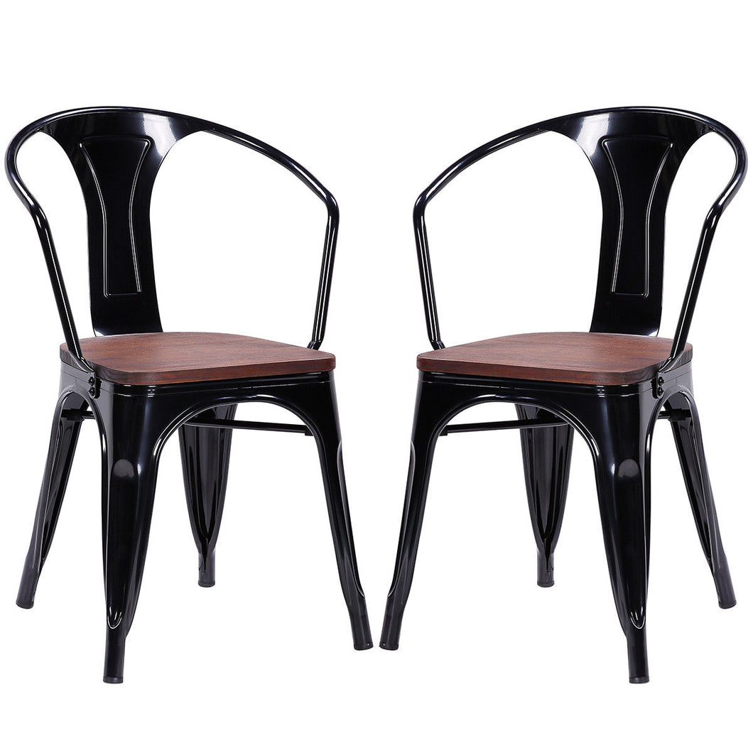 Gymax Set of 2 Armchair Stool Dining Chair Metal Wood Home Furniture