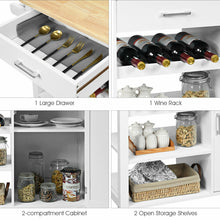 Load image into Gallery viewer, Gymax 4-Tier Wood Kitchen Island Trolley Cart Storage Cabinet w/ Wine Rack White
