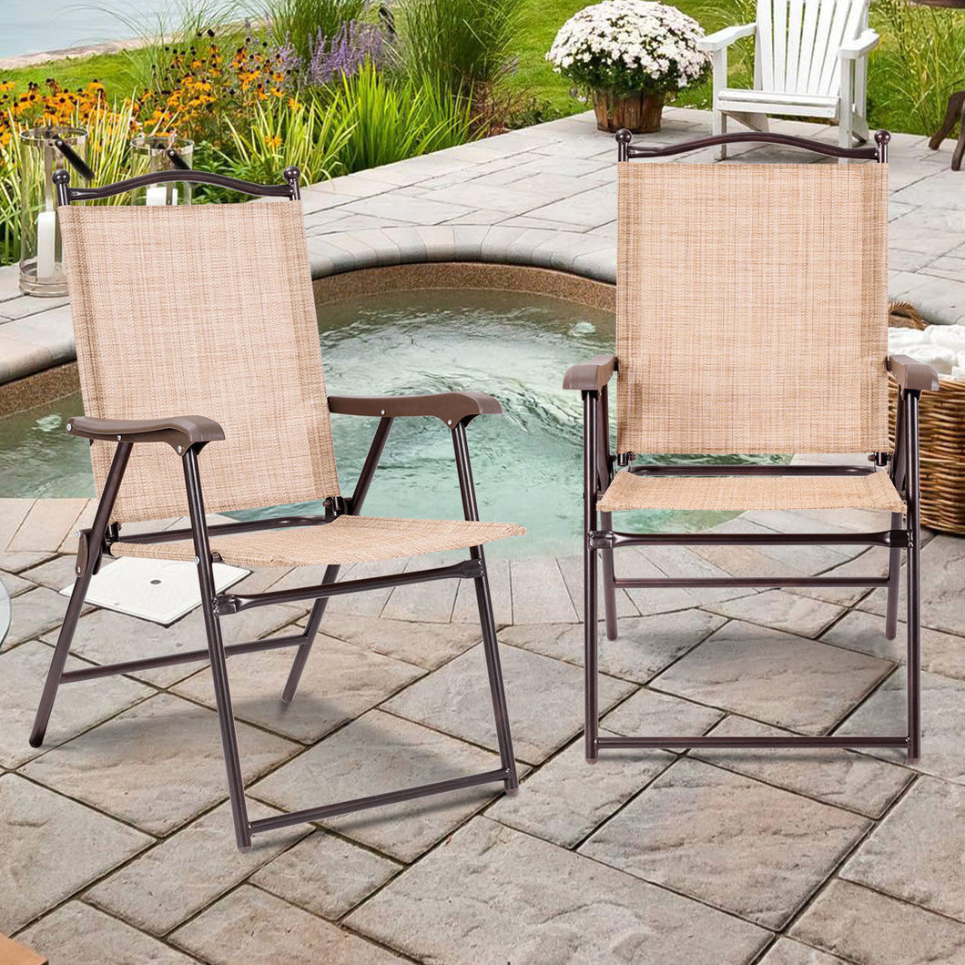 Gymax Set of 2 Folding Patio Furniture Sling Back Chairs Outdoors