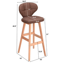Load image into Gallery viewer, Gymax Set of 2 Bar Stools Pub Chair Fabric w/Wood Legs Backrest Home Furniture Brown
