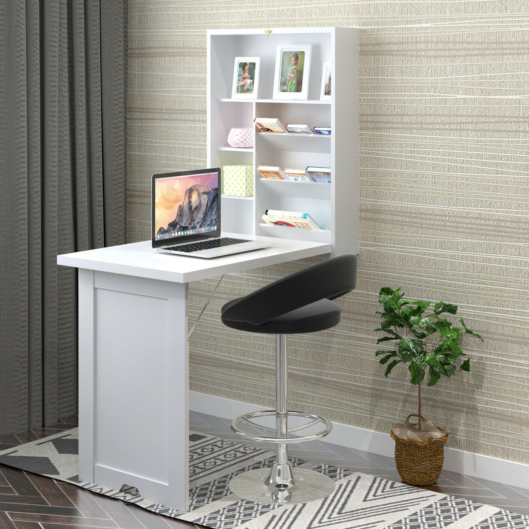 Gymax Wall Mounted Fold-Out Convertible Floating Desk Space Saver Writing Table White