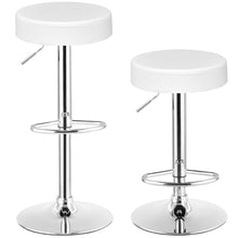 Load image into Gallery viewer, Gymax Set of 2 Adjustable Round Leather Seat Hydraulic Swivel Bar Stool White
