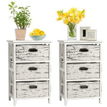 Load image into Gallery viewer, Gymax Set of 2 Chest w/3 Fabric Drawers Vintage Wood Frame End Side Table Nightstand
