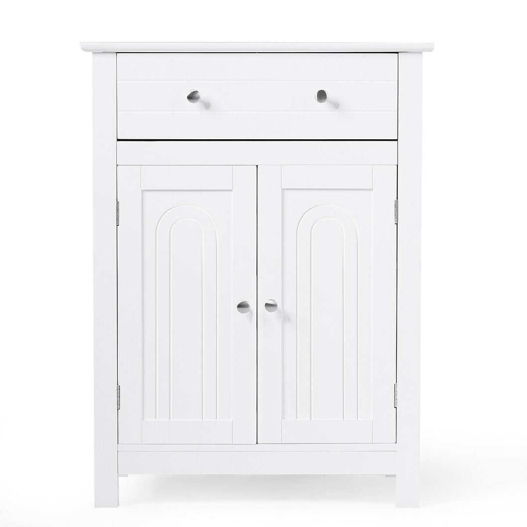 Gymax Bathroom Storage Cabinet Free Standing Large Drawer W/Adjustable Shelf White
