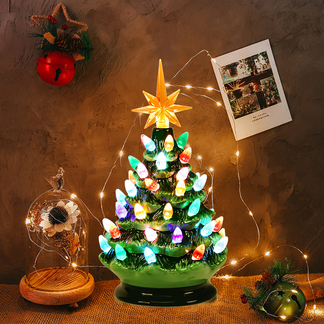 Gymax 9.5 Inch Artificial Christmas Tree Mini Ceramic Tabletop Tree Home Decor