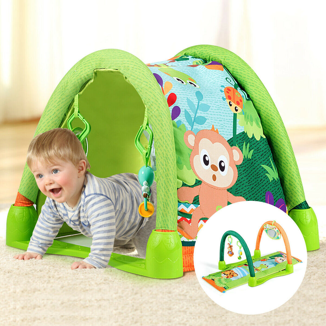 Gymax 4-in-1 Green Activity Play Mat Baby Activity Center w/3 Hanging Toys