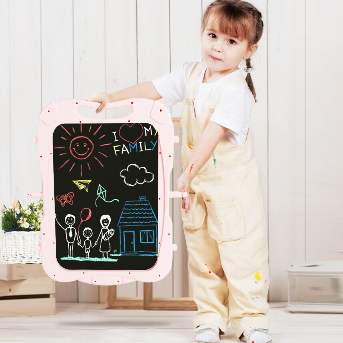 Gymax Kids Art Easel w/Paper Roll Double-Sided Adjustable Drawing Easel  Board