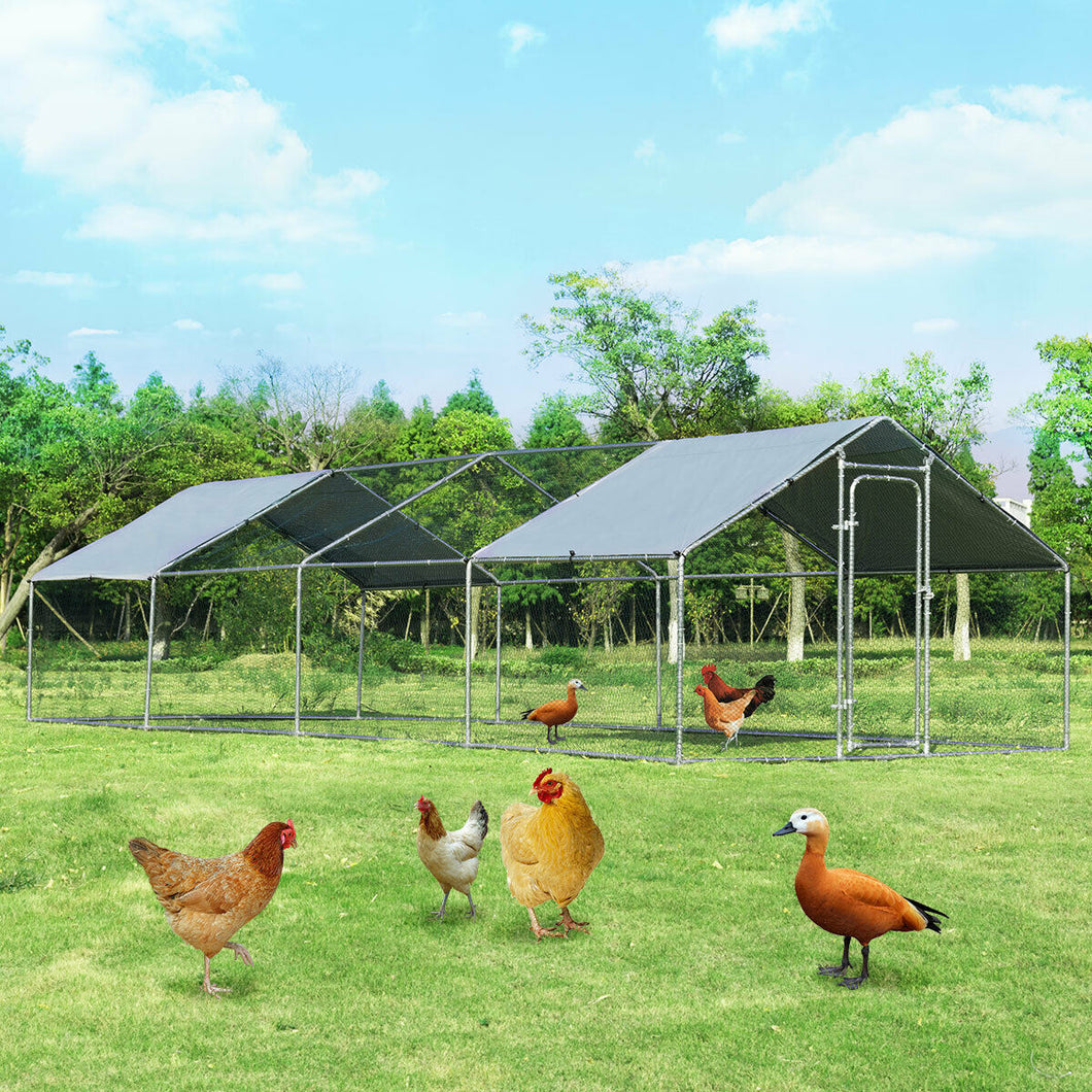 Gymax Walk In Chicken Coop Run House Shade Cage 10' X 26' w/Roof Cover