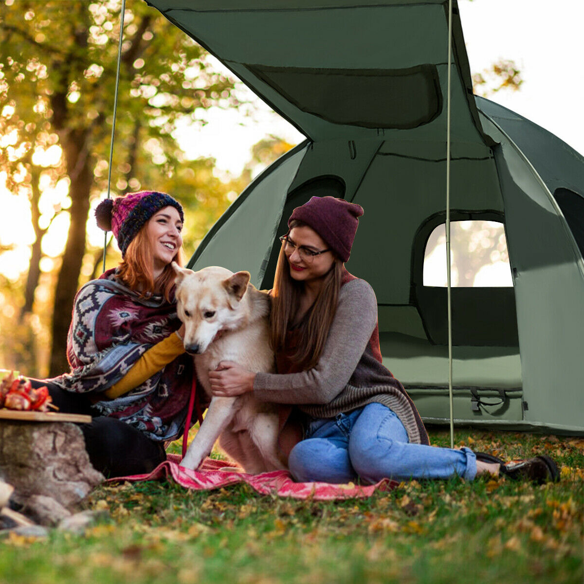 Gymax 2-Person Outdoor Camping Tent Cot Compact Elevated Tent Set W/  External Cover Green 