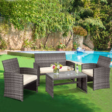 Load image into Gallery viewer, Gymax 4PCS Patio Outdoor Rattan Furniture Set w/ Cushioned Chair Loveseat Table
