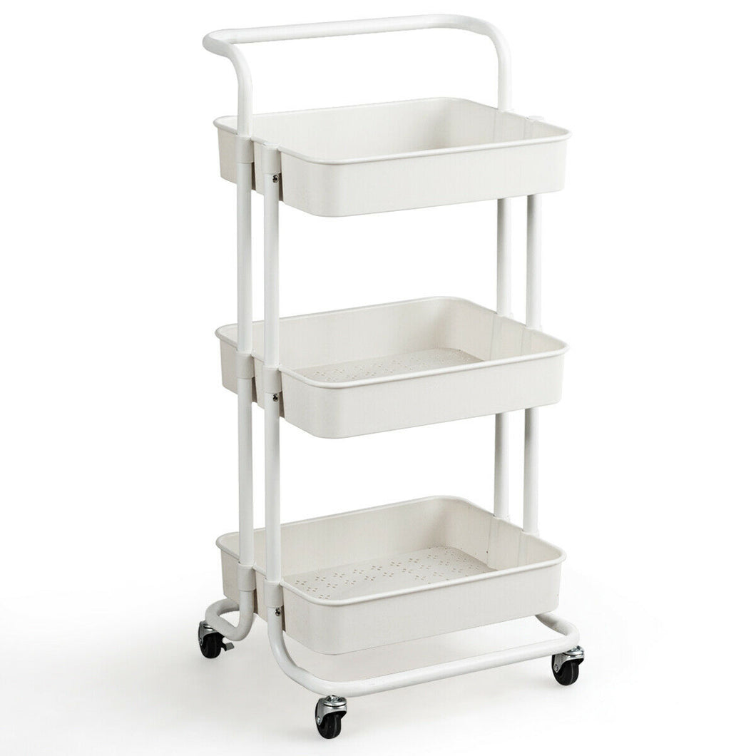 Gymax 3 Tier Rolling Cart W/Wheels Practical Handle&ABS Storage Basket Organizer