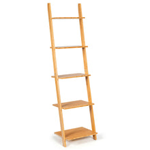 Load image into Gallery viewer, Gymax 5-Tier Ladder Shelf Modern Bamboo Leaning Bookshelf Ladder Bookcase Open Display
