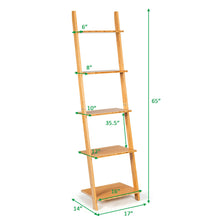 Load image into Gallery viewer, Gymax 5-Tier Ladder Shelf Modern Bamboo Leaning Bookshelf Ladder Bookcase Open Display
