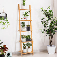 Load image into Gallery viewer, Gymax 5-Tier Ladder Shelf Modern Bamboo Leaning Bookshelf Ladder Bookcase Open Display
