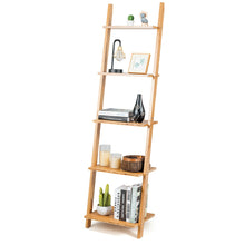 Load image into Gallery viewer, Gymax 5-Tier Ladder Shelf Modern Bamboo Leaning Bookshelf Ladder Bookcase Open Display
