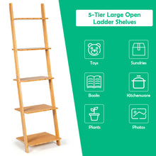 Load image into Gallery viewer, Gymax 5-Tier Ladder Shelf Modern Bamboo Leaning Bookshelf Ladder Bookcase Open Display
