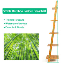 Load image into Gallery viewer, Gymax 5-Tier Ladder Shelf Modern Bamboo Leaning Bookshelf Ladder Bookcase Open Display
