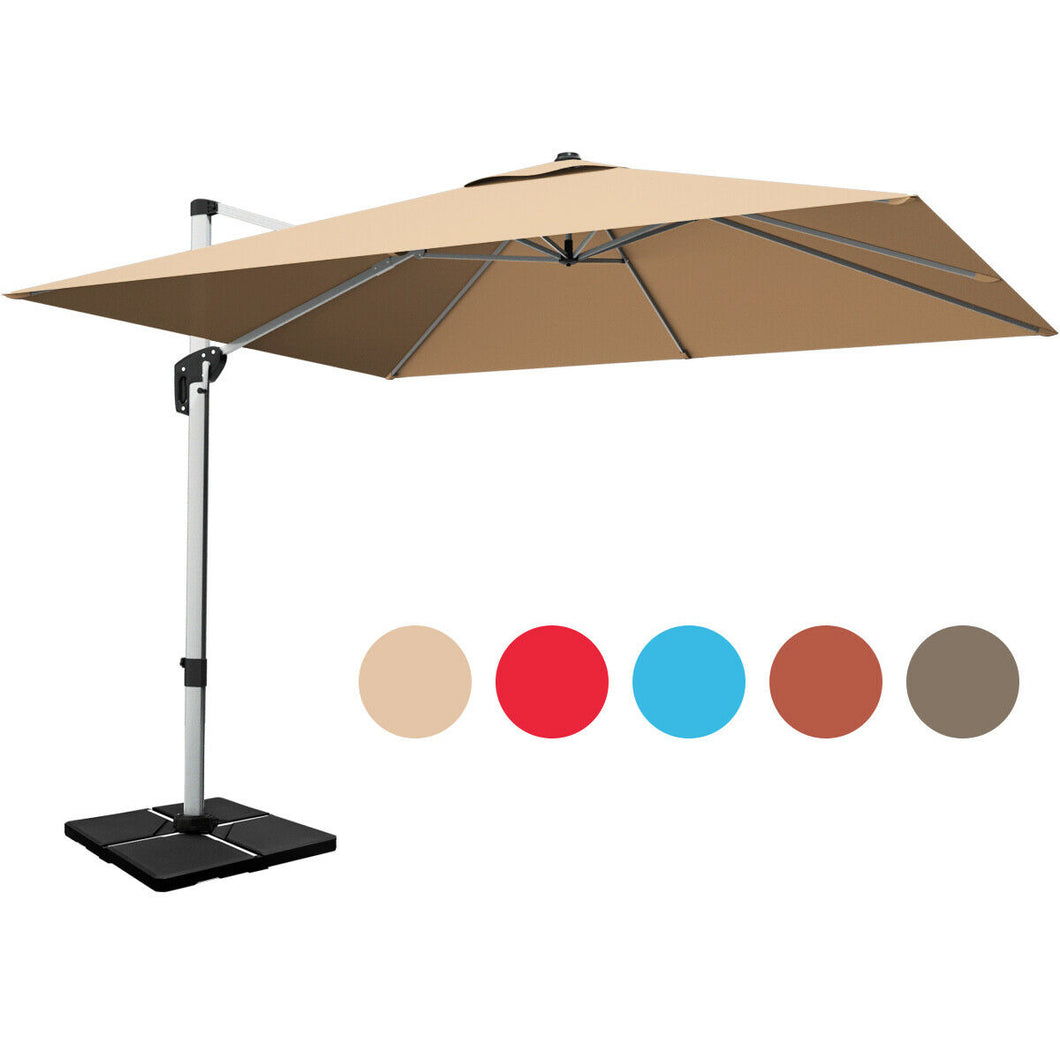 Gymax 10Ft Square Offset Hanging Patio Umbrella w/ Base 360 Degree Tilt
