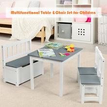 Load image into Gallery viewer, Gymax 4 PCS Kids Wood Table Chairs Set w/ Storage Stool Toddler Furniture Set Grey
