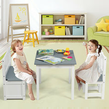 Load image into Gallery viewer, Gymax 4 PCS Kids Wood Table Chairs Set w/ Storage Stool Toddler Furniture Set Grey
