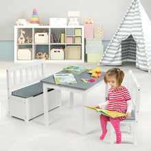 Load image into Gallery viewer, Gymax 4 PCS Kids Wood Table Chairs Set w/ Storage Stool Toddler Furniture Set Grey
