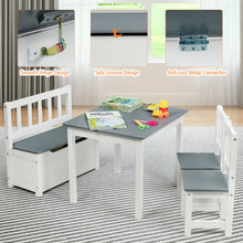 Load image into Gallery viewer, Gymax 4 PCS Kids Wood Table Chairs Set w/ Storage Stool Toddler Furniture Set Grey
