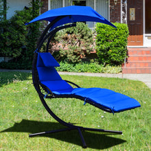 Load image into Gallery viewer, Gymax Patio Hammock Swing Chair Hanging Chaise w/ Cushion Pillow Canopy Navy
