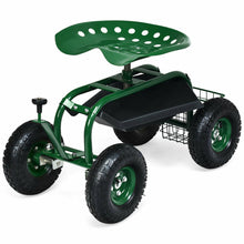 Load image into Gallery viewer, Gymax Rolling Garden Cart Scooter w/ Adjustable Seat Storage Basket Tray Green
