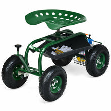 Load image into Gallery viewer, Gymax Rolling Garden Cart Scooter w/ Adjustable Seat Storage Basket Tray Green
