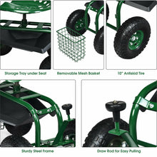 Load image into Gallery viewer, Gymax Rolling Garden Cart Scooter w/ Adjustable Seat Storage Basket Tray Green
