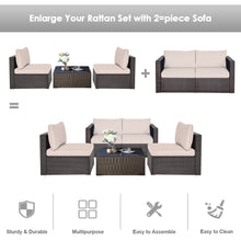 Load image into Gallery viewer, Gymax 2PCS Rattan Corner Sofa Set Patio Outdoor Furniture Set w/ 4 Beige Cushions
