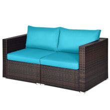 Load image into Gallery viewer, Gymax 2PCS Rattan Corner Sofa Set Patio Outdoor Furniture Set w/ 4 Blue Cushions
