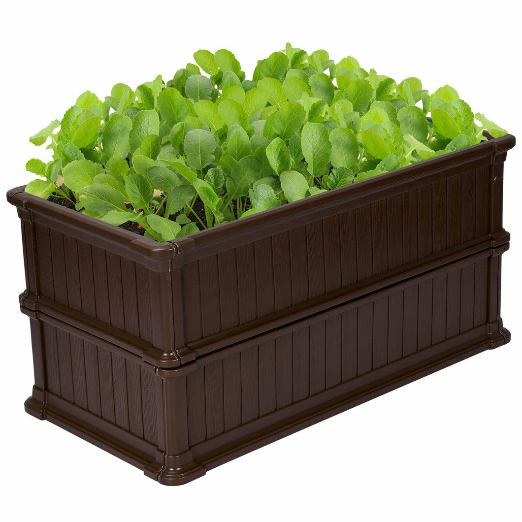 Gymax 2 PCS Raised Garden Bed Rectangle Plant Box Planter Flower Vegetable Brown