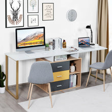 Load image into Gallery viewer, Gymax 87&#39;&#39; Two Person Computer Desk Adjustable L-Shaped Office Desk w/Shelves &amp; Drawers
