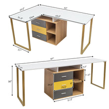 Load image into Gallery viewer, Gymax 87&#39;&#39; Two Person Computer Desk Adjustable L-Shaped Office Desk w/Shelves &amp; Drawers
