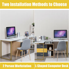 Load image into Gallery viewer, Gymax 87&#39;&#39; Two Person Computer Desk Adjustable L-Shaped Office Desk w/Shelves &amp; Drawers
