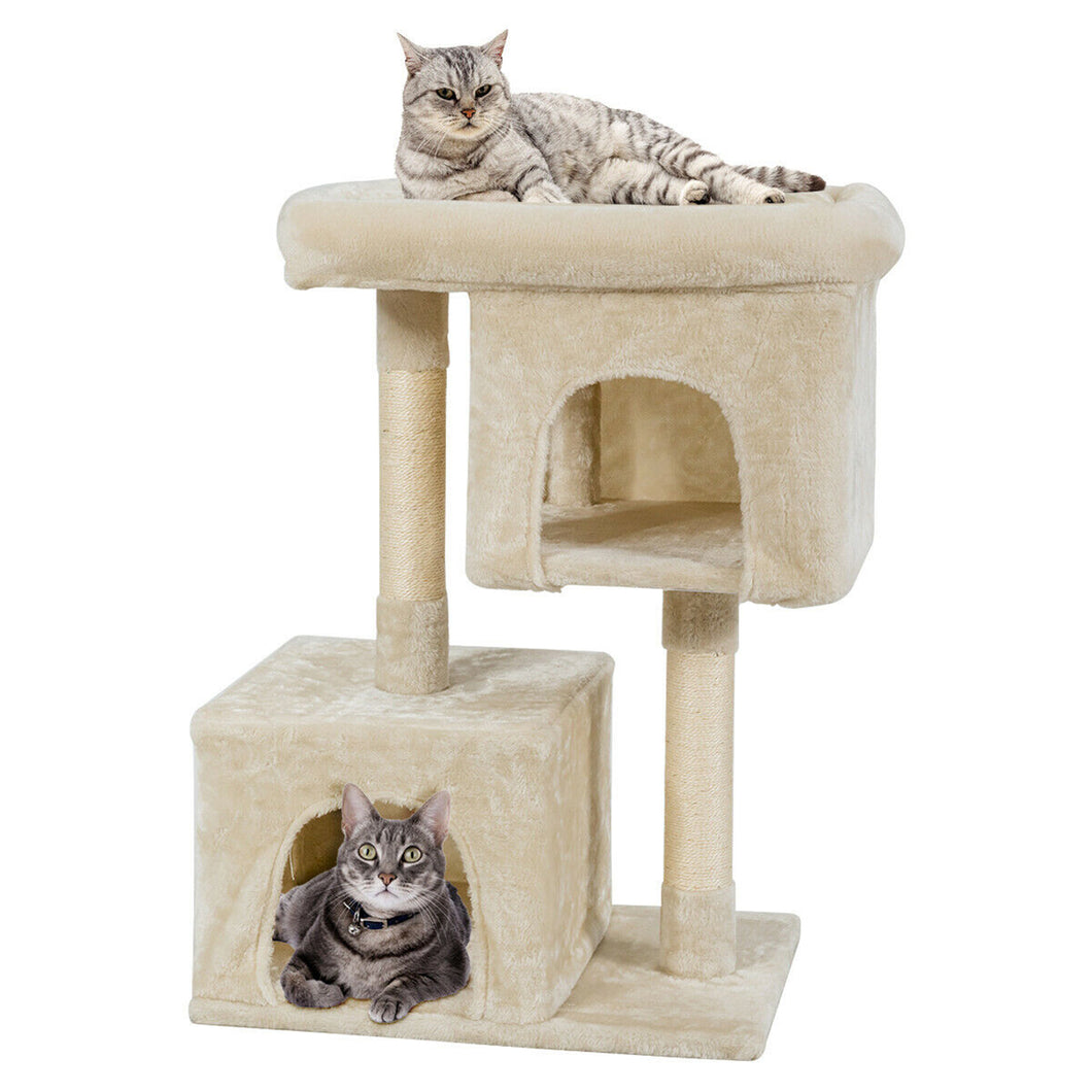 Gymax Luxury Cat Tree Cat Tower for Large Cats w/Sisal Post & Double Cozy Plush Condos