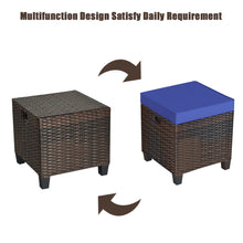 Load image into Gallery viewer, Gymax Set of 2 Patio Rattan Ottoman Footrest Garden Outdoor w/ Navy Cushion
