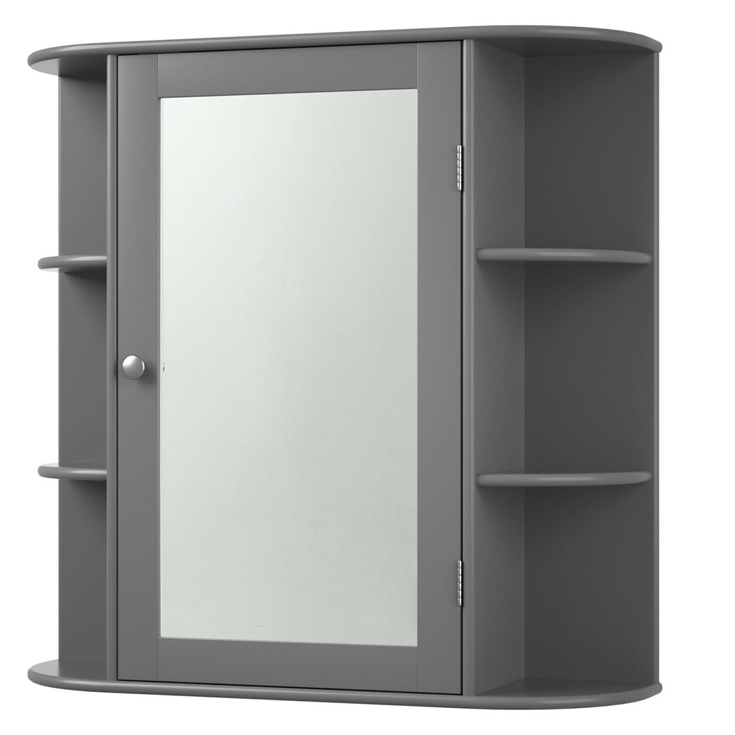 Gymax Wall Mounted Medicine Storage Cabinet Bathroom Organizer Cupboard W/Mirror Gray
