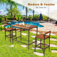 Load image into Gallery viewer, Gymax 3PCS Patio Bar Set Dining Set Outdoor Furniture Set w/ Wooden Tabletop

