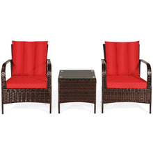 Load image into Gallery viewer, Gymax 3PCS Patio Rattan Conversation Set Outdoor Furniture Set w/ Table Cushions
