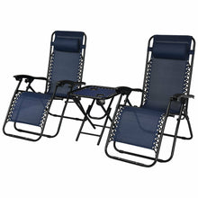 Load image into Gallery viewer, Gymax 3PCS Zero Gravity Recliner Lounge Chairs Pillows Table Portable Folding Navy
