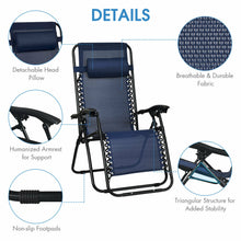Load image into Gallery viewer, Gymax 3PCS Zero Gravity Recliner Lounge Chairs Pillows Table Portable Folding Navy
