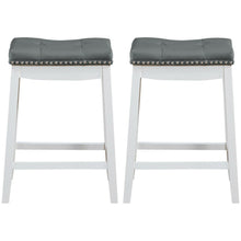 Load image into Gallery viewer, Gymax Set of 2 Nailhead Saddle Bar Stools 24&#39;&#39; Counter Stools White with Grey Cushion
